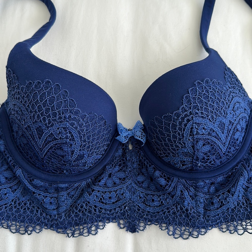 Victoria’s Secret Body by Victoria Lined Demi Longline Bra Bralette Navy Blue